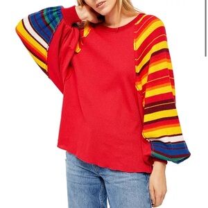 Free People Rainbow Dreams Oversized Retro Balloon Sleeve Top